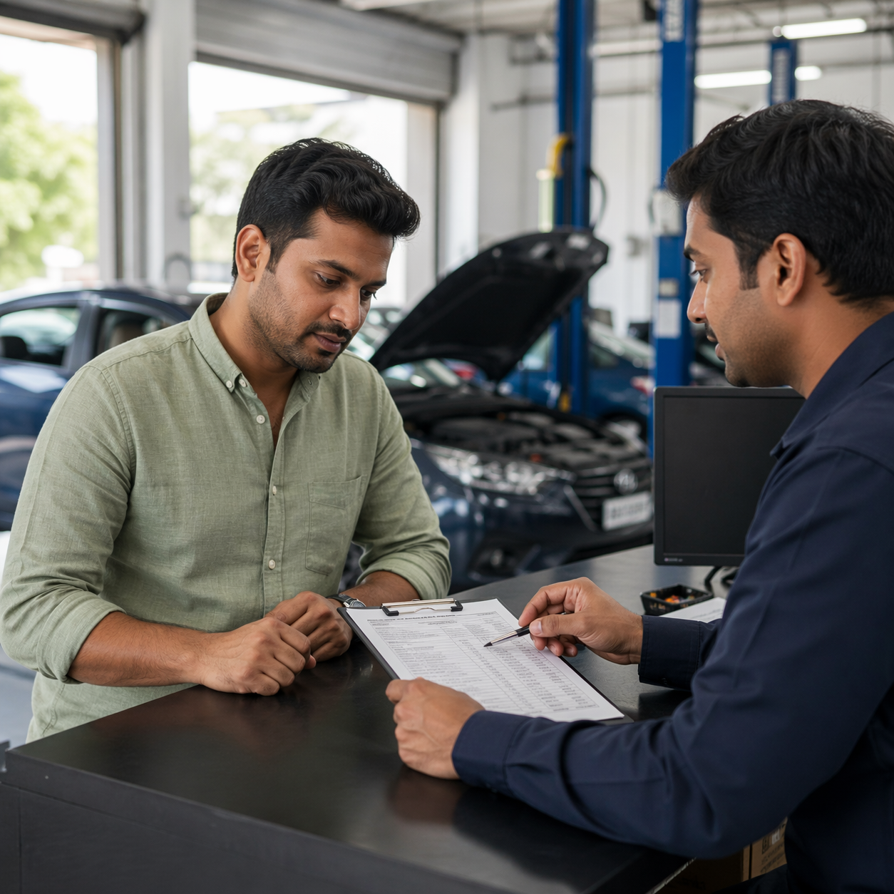 Customer reviewing a repair estimate