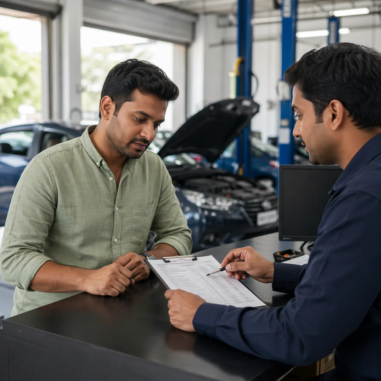 Customer reviewing a repair estimate