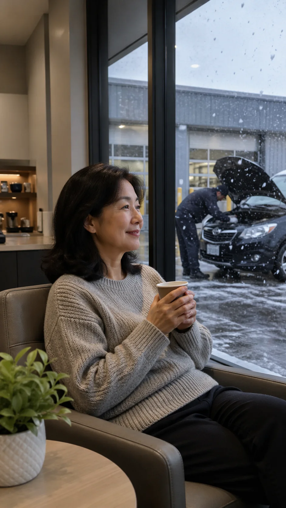 Customer waiting during winter vehicle service