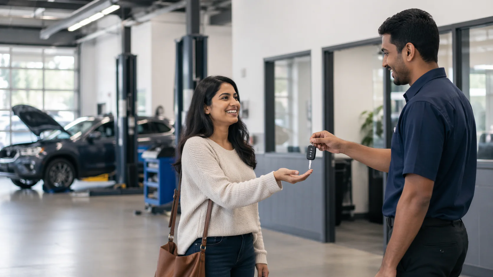 Customer receiving keys after a service conversation
