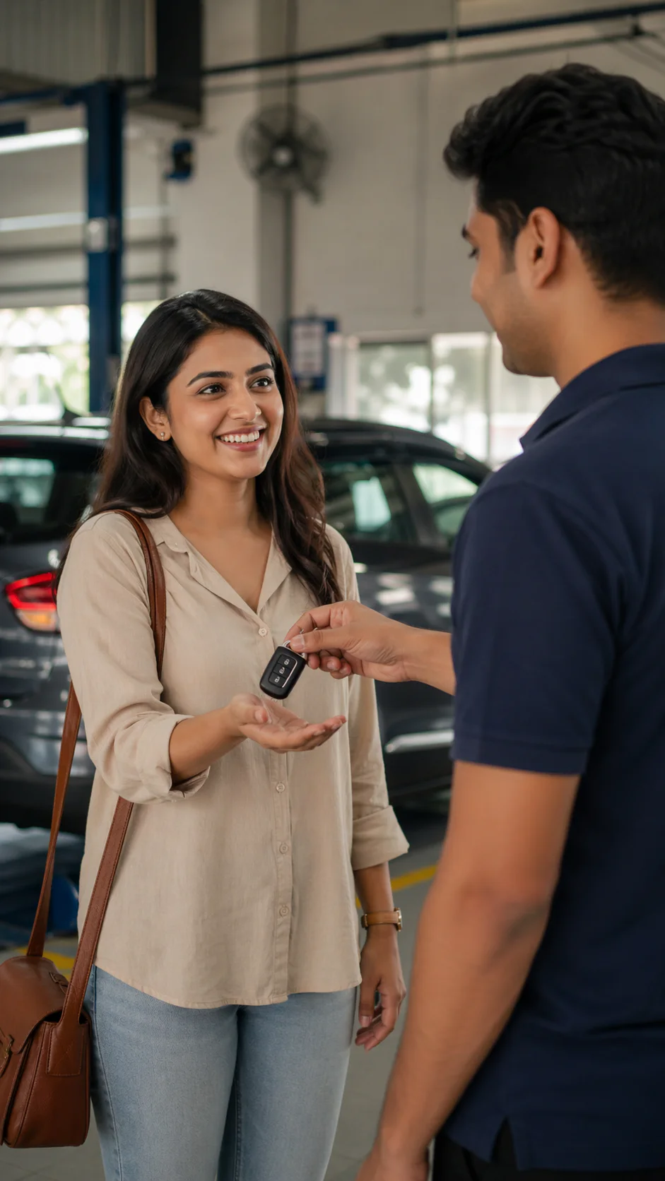 Customer holding a phone during a service conversation